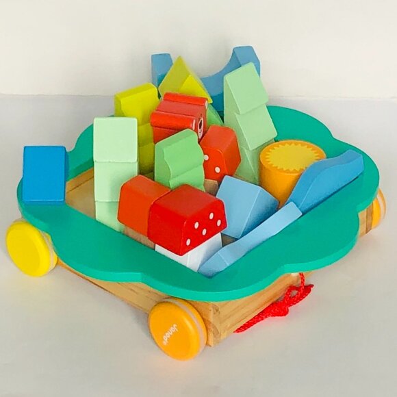 Janod Wooden Trolley with Blocks Pull Along Toy Brand New For Age 1+ - Picture 6 of 15